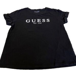 Guess Women's Black Logo T-shirt w/Cuffs; Size Small